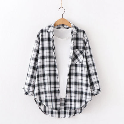 Fresh Flannel Plaid Shirt Women 2026 New Female Blouses and Tops Cotton Loose Long Sleeve Casual Shirts Fine Women's Clothes