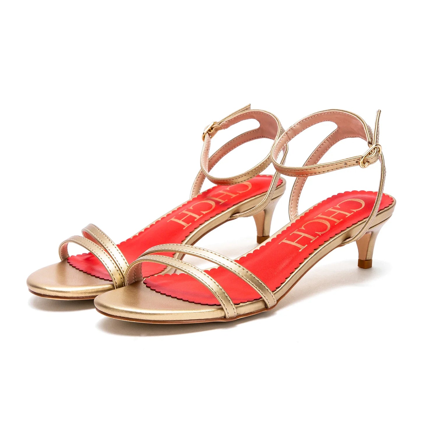 Womens Sandals Round Open Toe Kitten Heels Adjustable Ankle Strap Low Heels Heeled Sandals for Women CHCH Summer Dress Shoes 3cm