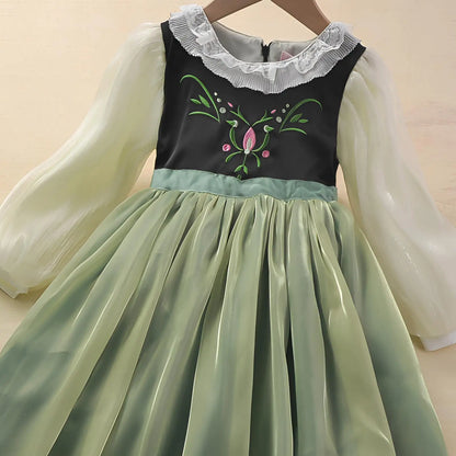 Clothing for New Kids Autumn 2026 Quality Korean Style Anna Baby Girls One Piece Princess Sundress Dress Up Girl Green Party