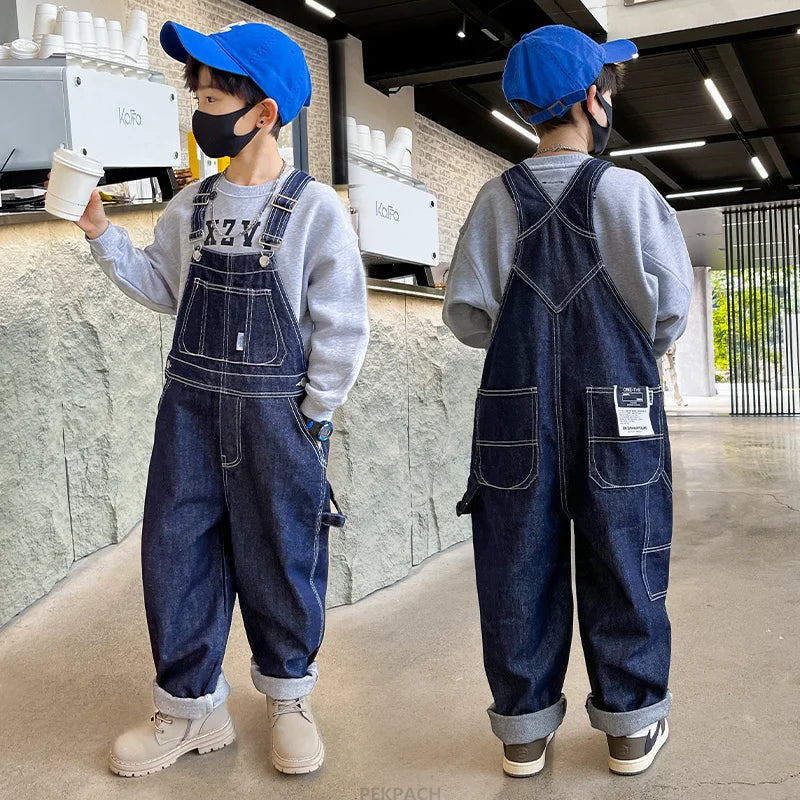 Kids Denim Jumpsuit For Boys Dungarees Overalls Streetwear Children Causal Jeans with Straps Suspenders 5 6 7 8 9 10 11 12 13 14