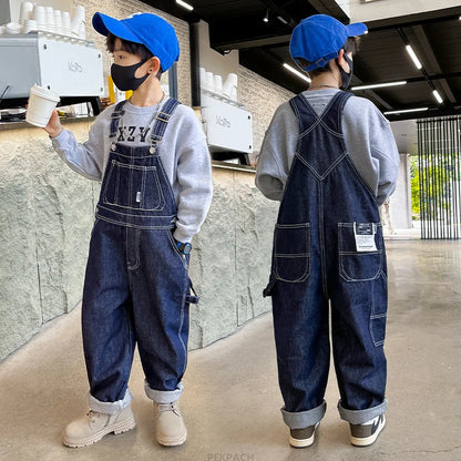 Kids Denim Jumpsuit For Boys Dungarees Overalls Streetwear Children Causal Jeans with Straps Suspenders 5 6 7 8 9 10 11 12 13 14