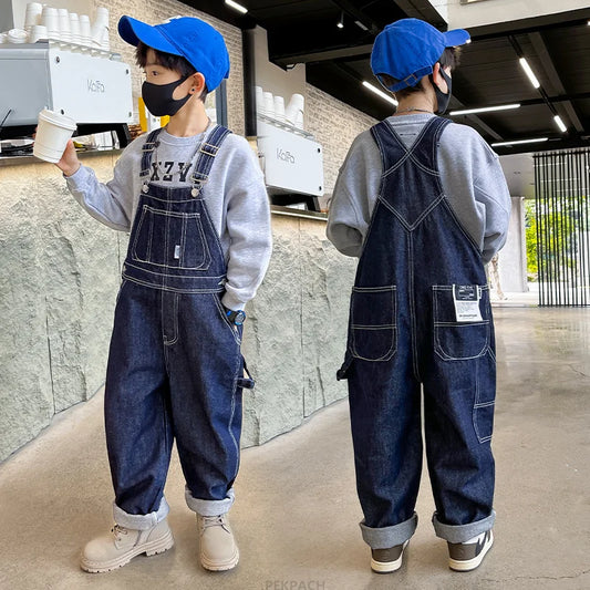 Kids Denim Jumpsuit For Boys Dungarees Overalls Streetwear Children Causal Jeans with Straps Suspenders 5 6 7 8 9 10 11 12 13 14