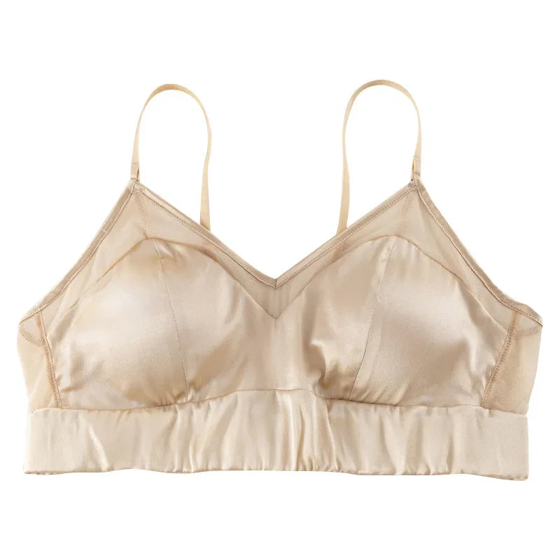 Women's Summer High Quality Mulberry Silk Satin French Solid Thin Smooth Silk 3/4 Cup Underwear Ladies's Bra