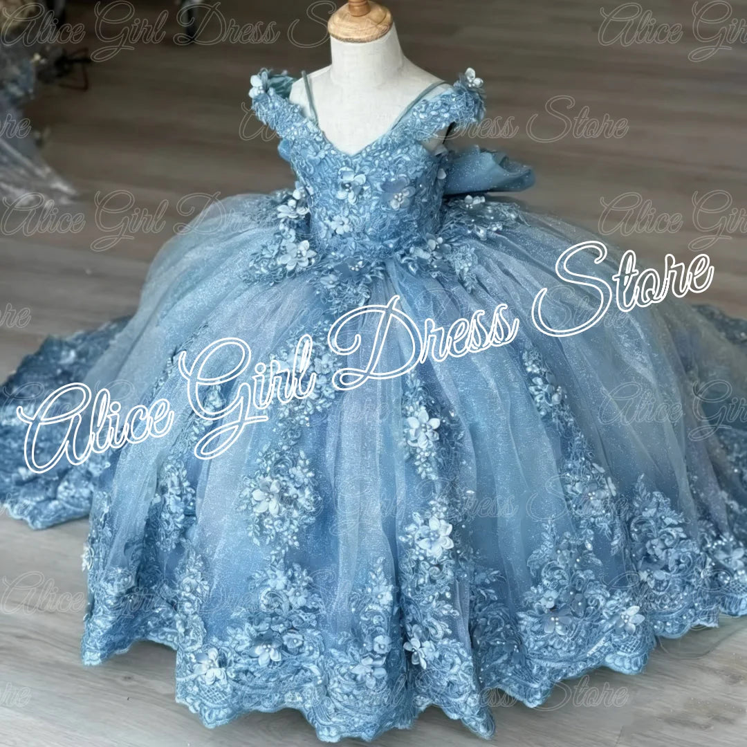 Green Flower Girl Dresses For Wedding Lace Appliques Floor Length Girl Birthday Party Gowns First Communion Gowns Customized
