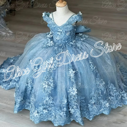 Green Flower Girl Dresses For Wedding Lace Appliques Floor Length Girl Birthday Party Gowns First Communion Gowns Customized