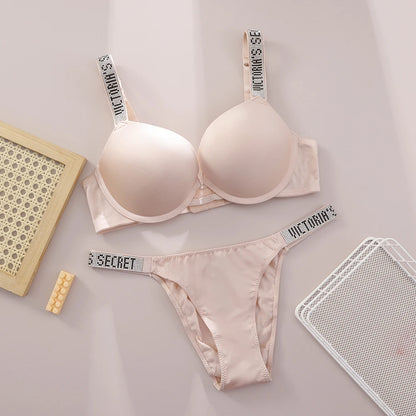 Victoria Secret Shine Script Thong Panty Very Sexy Logo Shine Strap Push Up Bra Set Sexy Women Lingerie Hot