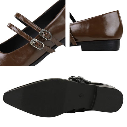 Retro Women's Low Heeled Shoes Pointed Tip Women Pumps Occupation Commuting Women's Shoes Buckle Comfort Low Heels Ladies Shoes
