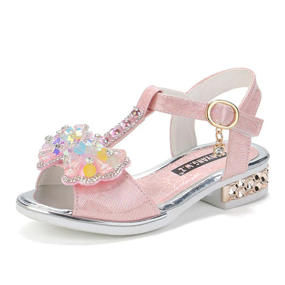 2026 Summer Children Princess Sandals Kids Girls Wedding Shoes High Heels Dress Shoes Bowtie Purple Pink White Shoes For Girls