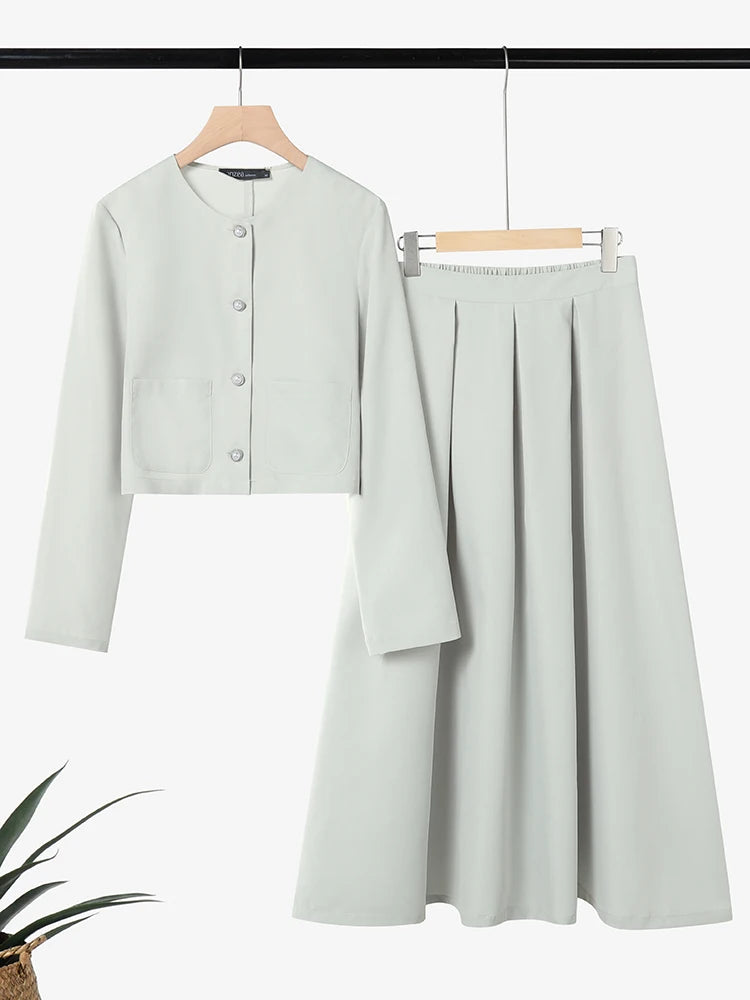 ZANZEA Fashion Women 2 Piece Sets Spring Autumn Office Outfits 2026 Elegant Long Sleeve Blouse Dress Suit Solid A Line Skirt Set