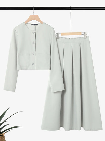 ZANZEA Fashion Women 2 Piece Sets Spring Autumn Office Outfits 2026 Elegant Long Sleeve Blouse Dress Suit Solid A Line Skirt Set