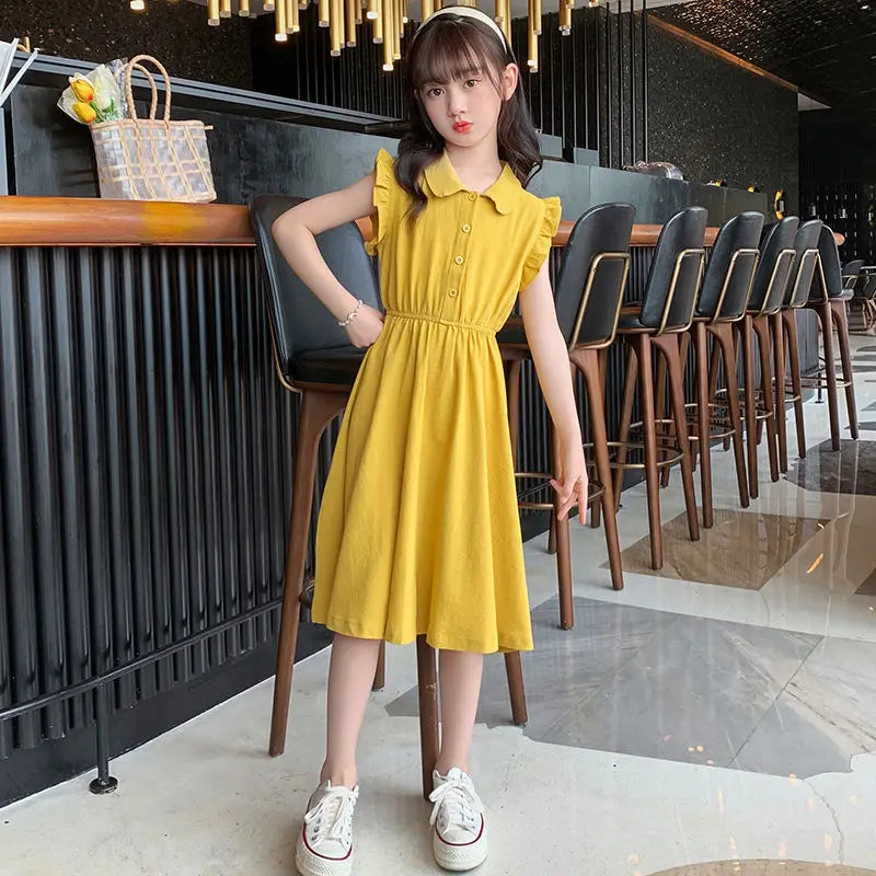 Elegant Princess Style Cotton Midi Dress for Girls Trendy Fashion Luxury Girl Dresses 8 14 Year Old Clothes Kids Frocks Years 12
