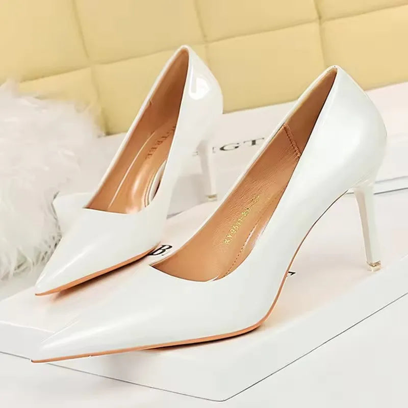 BIGTREE Shoes Patent Leather Women 7.5 cm 10.5 Heels Fashion Women Pumps Stiletto Heels Lady Shoes Large Size Sexy Party Shoe