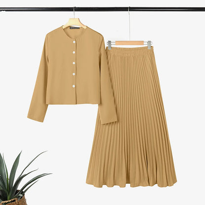 ZANZEA Elegant Muslim Sets Ramadan Outfits Women Autumn Long Sleeve Dress Suit Solid Shirt Long Skirt 2026 Spring Matching Sets