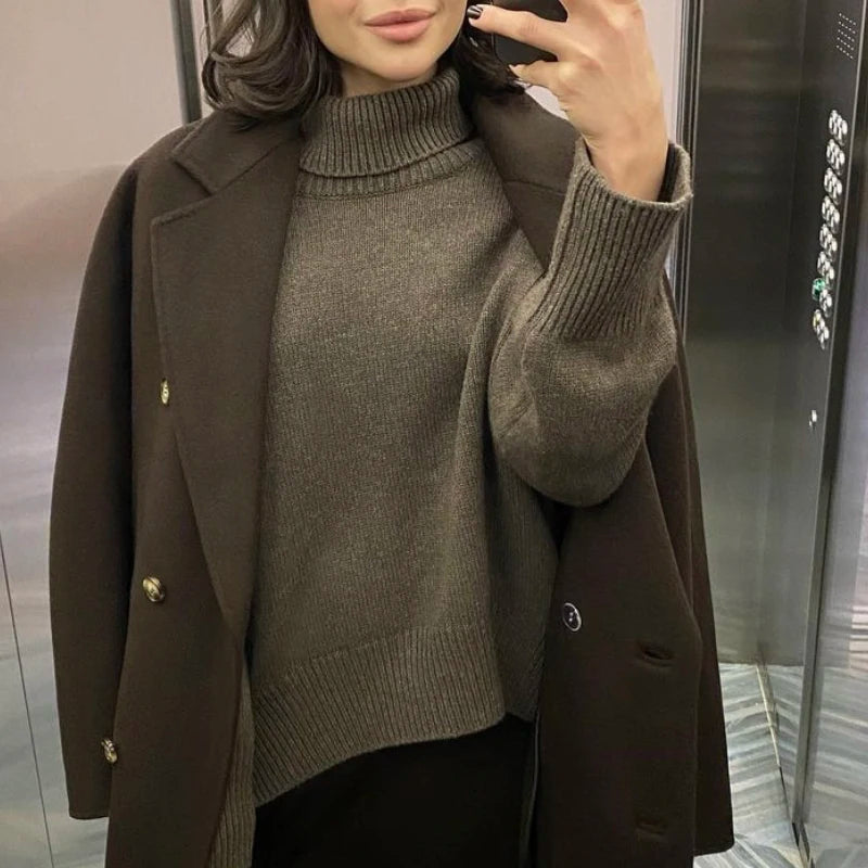 Hirsionsan Turtle Neck Cashmere Sweater Women Korean Style Elegant Thick Warm Female Knitted Pullovers Loose Casual Outwear 2023