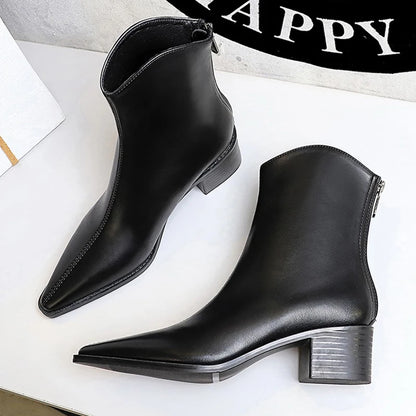 BIGTREE Street Style Designer Vintage Pointed Toe Zipper Women Ankle Boots Autumn Winter Fashion Square Heel Shoes Botas Mujer
