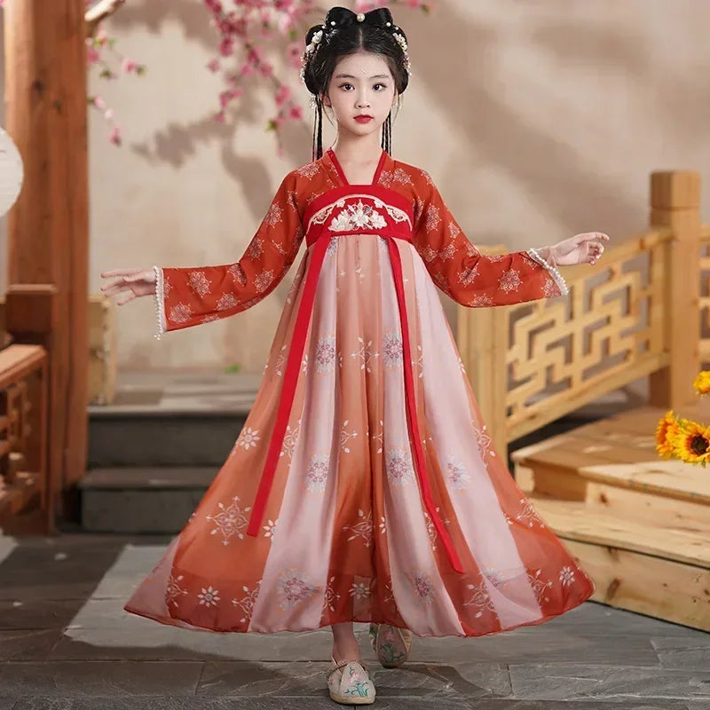 Summer Party Costume Girl Dresses Vintage Kids Clothes Vestido Casual Baby Chinese Hanfu Cosplay Children Princess Girls Dress