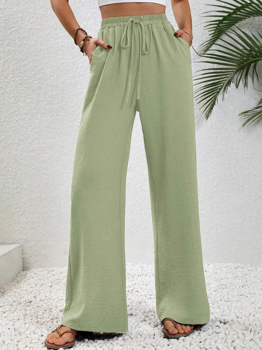 Modigirl 2026 Women Wide Leg Pants Women's Pants And Trousers High Waist Drawstring Elastic Waist Loose Casual Outfits