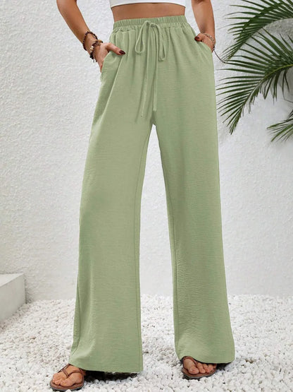 Modigirl 2026 Women Wide Leg Pants Women's Pants And Trousers High Waist Drawstring Elastic Waist Loose Casual Outfits