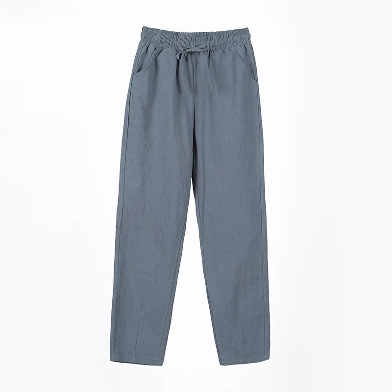 Womens Spring Summer Pants Cotton Linen Solid Elastic Waist Candy Colors Harem Trousers Casual Female Pants