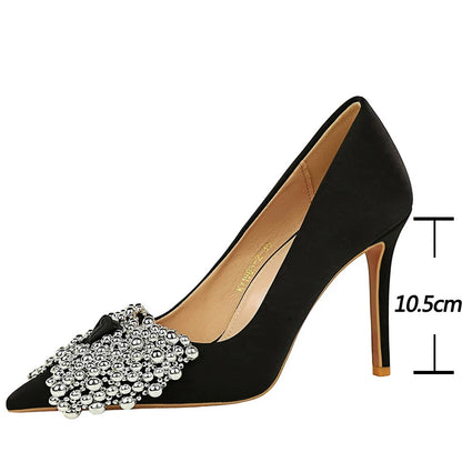 BIGTREE Shoes New Luxury Women Pumps Bowknot High Heels Silks Satins Shoe Upper Women Heels Stilettos Pointed End Women Shoes