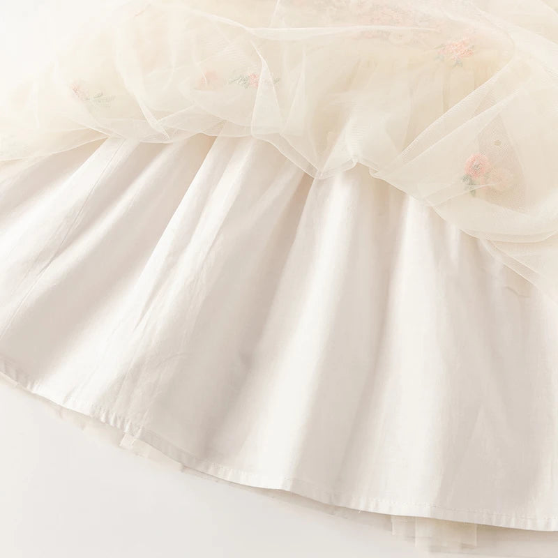 Dave Bella Children's Princess Dress for Girls 2025 New Summer Floral Puff Sleeves Mesh Charm Noble Cute Sweet Party DB2240549