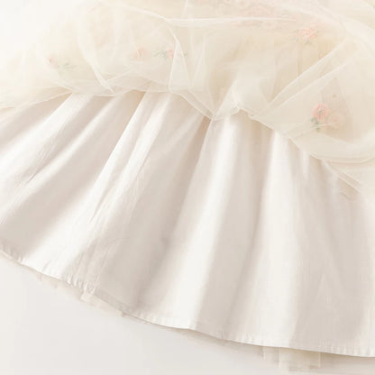 Dave Bella Children's Princess Dress for Girls 2025 New Summer Floral Puff Sleeves Mesh Charm Noble Cute Sweet Party DB2240549