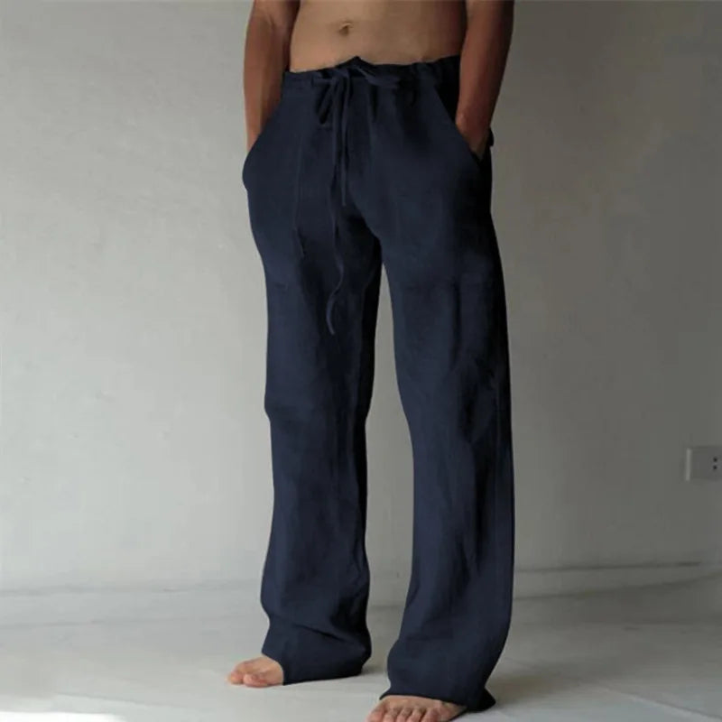2024 Spring Linen Wide Men Pants Korean Trousers Oversize Cotton Streetwear Male New Yoga Pants Casual Men Clothing Sweatpants