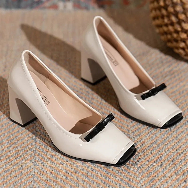 Spring Fashion New Style Square Toe Pumps Elegant Shallow Mouth High Heels Square Toe Color Matching Comfortable Women's Shoes