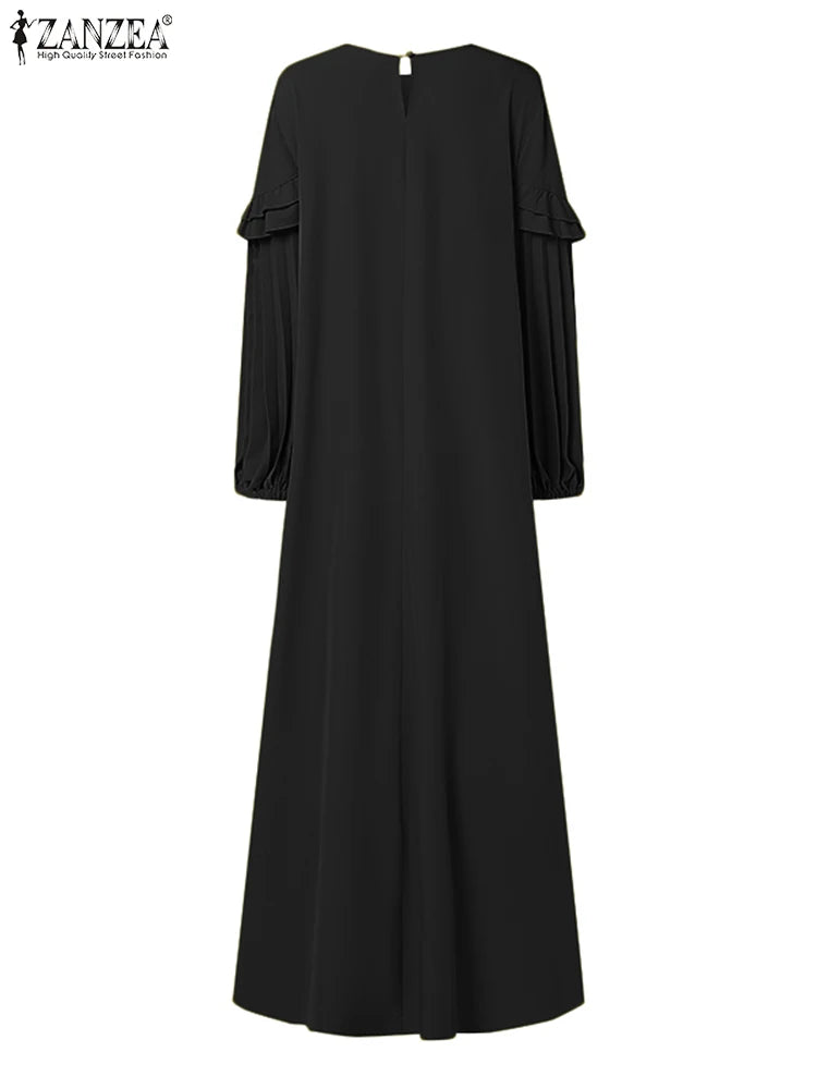 Muslim Elegant Maxi Dresses 2025 ZANZEA Spring Fashion Women Long Sleeve Pleated Party Sundress IsIamic Robe Turkey Dubai Abaya