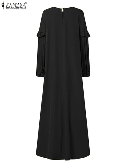 Muslim Elegant Maxi Dresses 2025 ZANZEA Spring Fashion Women Long Sleeve Pleated Party Sundress IsIamic Robe Turkey Dubai Abaya