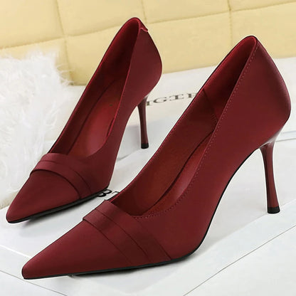 BIGTREE Shoes Silks Satins Women Pumps Fashion High Heels Sexy Party Shoes Pointed Tip Pumps Woman Stilettos 8 cm Heels Lady