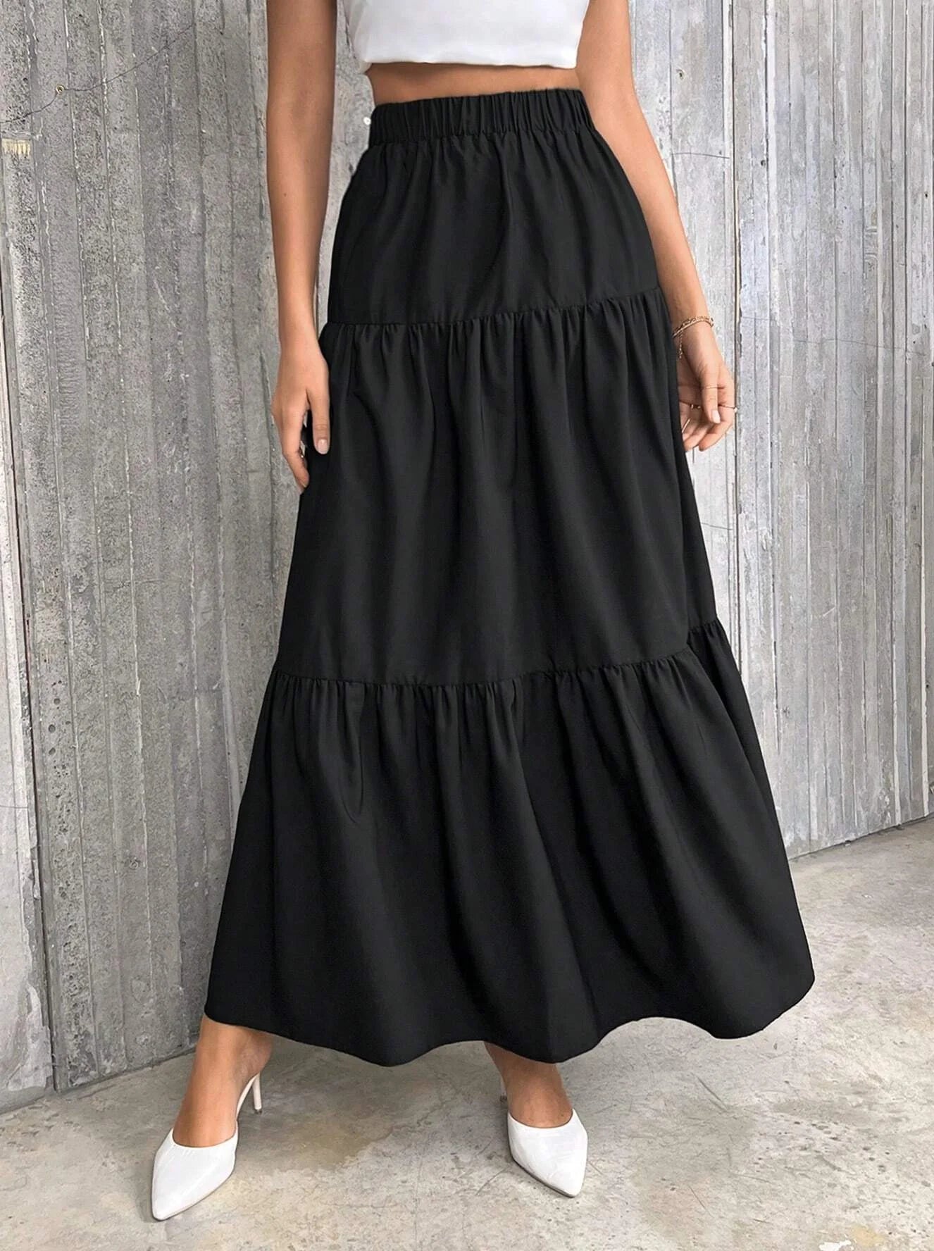 Women's Flounce Hem Skirt - Bestseller Solid Color High Waist A-Line Skirt, Casual Loose Fit & Versatile for Daily Outfits