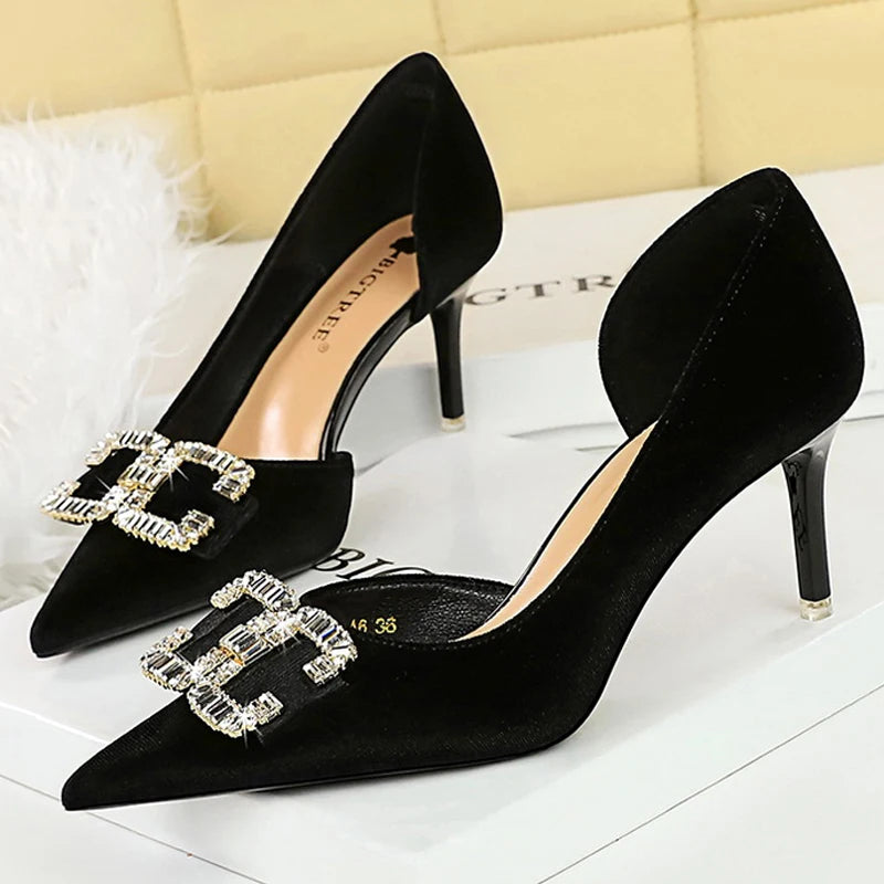 BIGTREE Shoes Rhinestone Buckle Women Pumps Bowknot Luxury High Heels Sexy Party Shoes Stiletto Heels Women Shoes Large Size 43