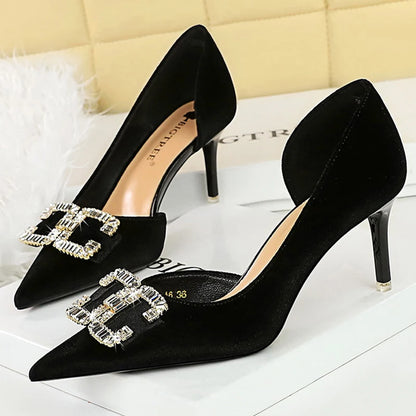 BIGTREE Shoes Rhinestone Buckle Women Pumps Bowknot Luxury High Heels Sexy Party Shoes Stiletto Heels Women Shoes Large Size 43