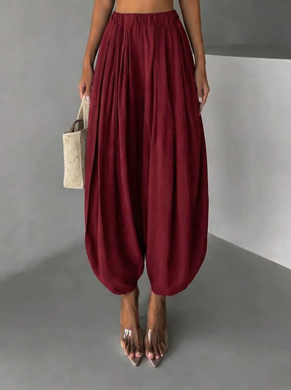 Summer Women's Clothing Loose Fit Harem Pants Retro Wide Leg Trousers With Elastic Waist Vintage Polyester Ice Silk Long Pants