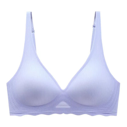 Seamless Women's Bra Small Chest Big Hollow Design Underwear Support Non-removable Semi-fixed Cup One Piece Striped Thin Bra