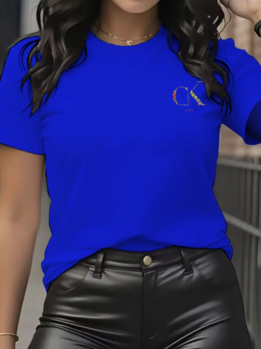 Summer luxury brand fashion cartoon letter print crew collar clothing short sleeve T-shirt trend women's summer Y2K top