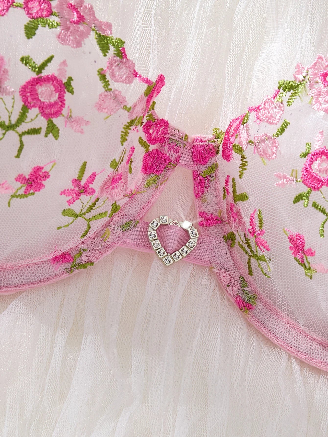 Pink Floral Embroidery Lingerie Set 2PCS Sheer Mesh Bra & Panty Women Sexy Underwear Gift ZA8240236