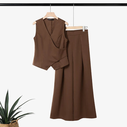 ZANZEA Women Casual Chic 2-Piece Pant Sets Sleeveless Wrapped Tops & Wide Leg Pants Matching Sets Office Lady Work Wear Co-ords