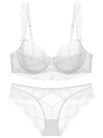 Sexy Lace Ultra Thin Transparent Bra and Panties Set Underwear Set Lingerie Women Brassieres A B C D E Cup 95C 95D