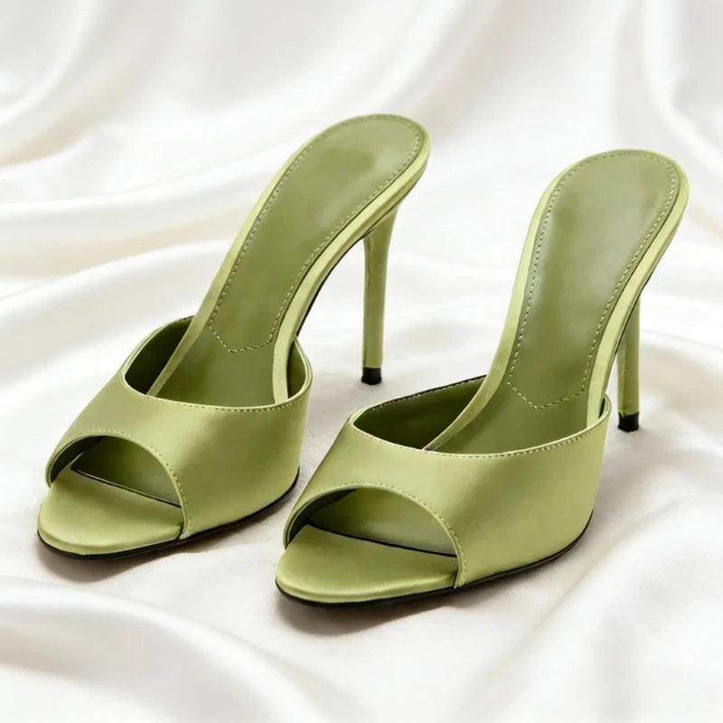 Brown Satin Heeled Sandals Women Summer Sexy Open Toe  High Heels for Ladies Elegant Party Dress Shoes Fashion Designer Slippers