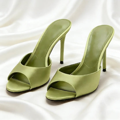 Brown Satin Heeled Sandals Women Summer Sexy Open Toe  High Heels for Ladies Elegant Party Dress Shoes Fashion Designer Slippers