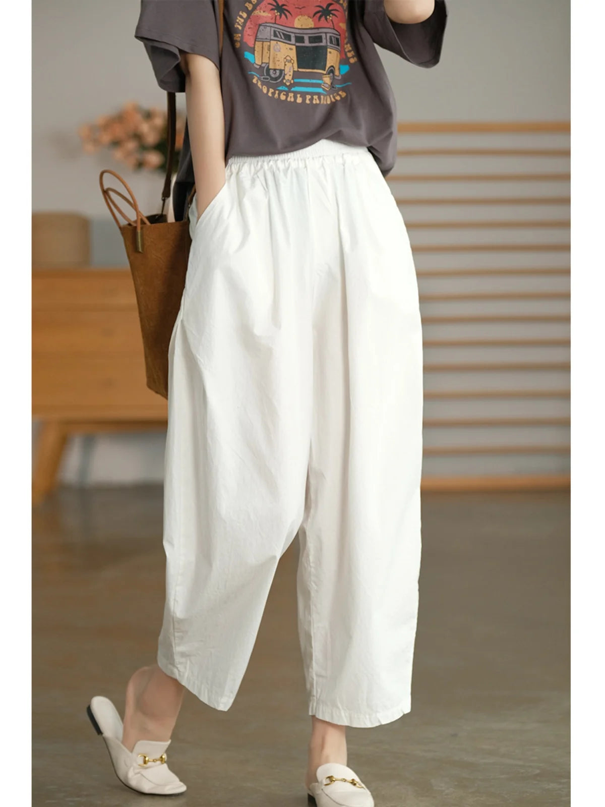 Summer New Cotton Linen Harem Pants Women Simple Artistic Pure Color Casual Versatile Nine Points Slimming Trousers