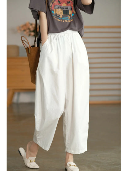 Summer New Cotton Linen Harem Pants Women Simple Artistic Pure Color Casual Versatile Nine Points Slimming Trousers