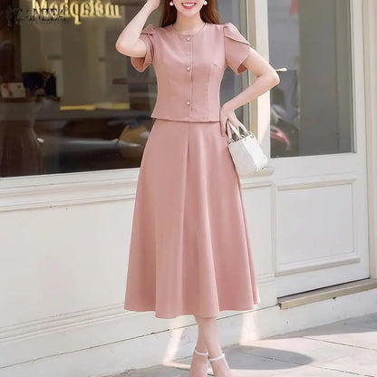 ZANZEA Women Elegant 2pcs Matching Skirt Sets O-Neck Petal Sleeves Tops & A-Line Midi Skirts 2 Piece Sets ZANZEA Dates Outfits