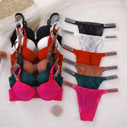 Victoria's Secret Lingerie Set Heart Pattern Trim Stretchy Breathable underwear Set Women's Sexy Lace Bralette Bra and Panty Set