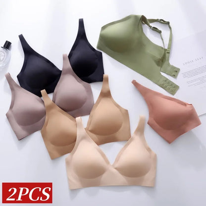 2Pcs/Set Seamless Bras For Women Wireless Underwear Push Up Bralette Soft Padded Deep V Sexy Lingerie Sleepwear Intimates S-3XL