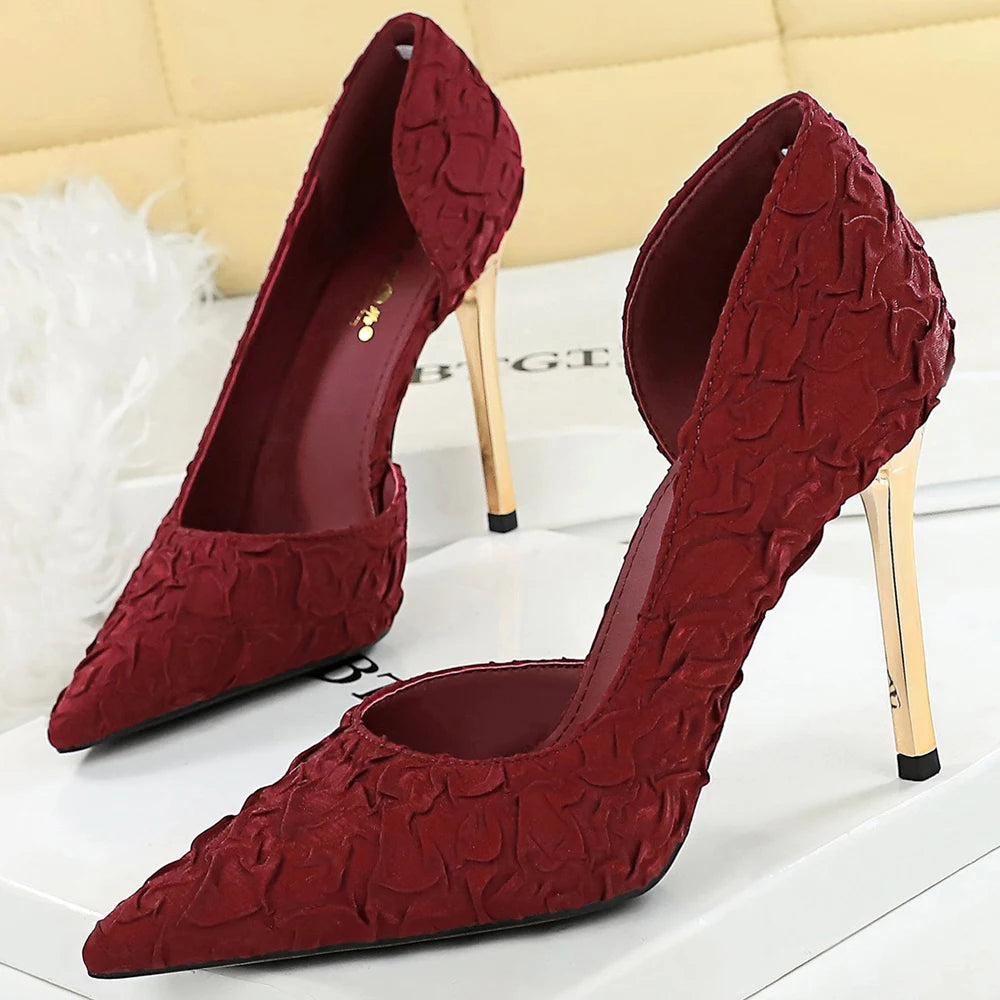 BIGTREE Shoes Women Pumps Wrinkled Satin Elegant High Heels Evening Gown Banquet Women Heels Stiletto 11 Cm Sexy Party Shoes