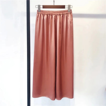 Birdsky, 1pc 100% natural Mulberry Silk Women Loose Cuts Pants Capris wide leg trousers extra size, high waist. S-39