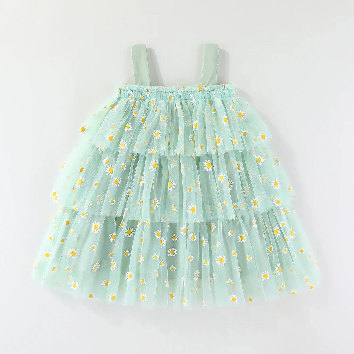 Infant Baby Girl Summer Tulle Dress 0-5T Daisy Print Tiered Cake Skirt Spaghetti Strap Princess Girl Party Dress